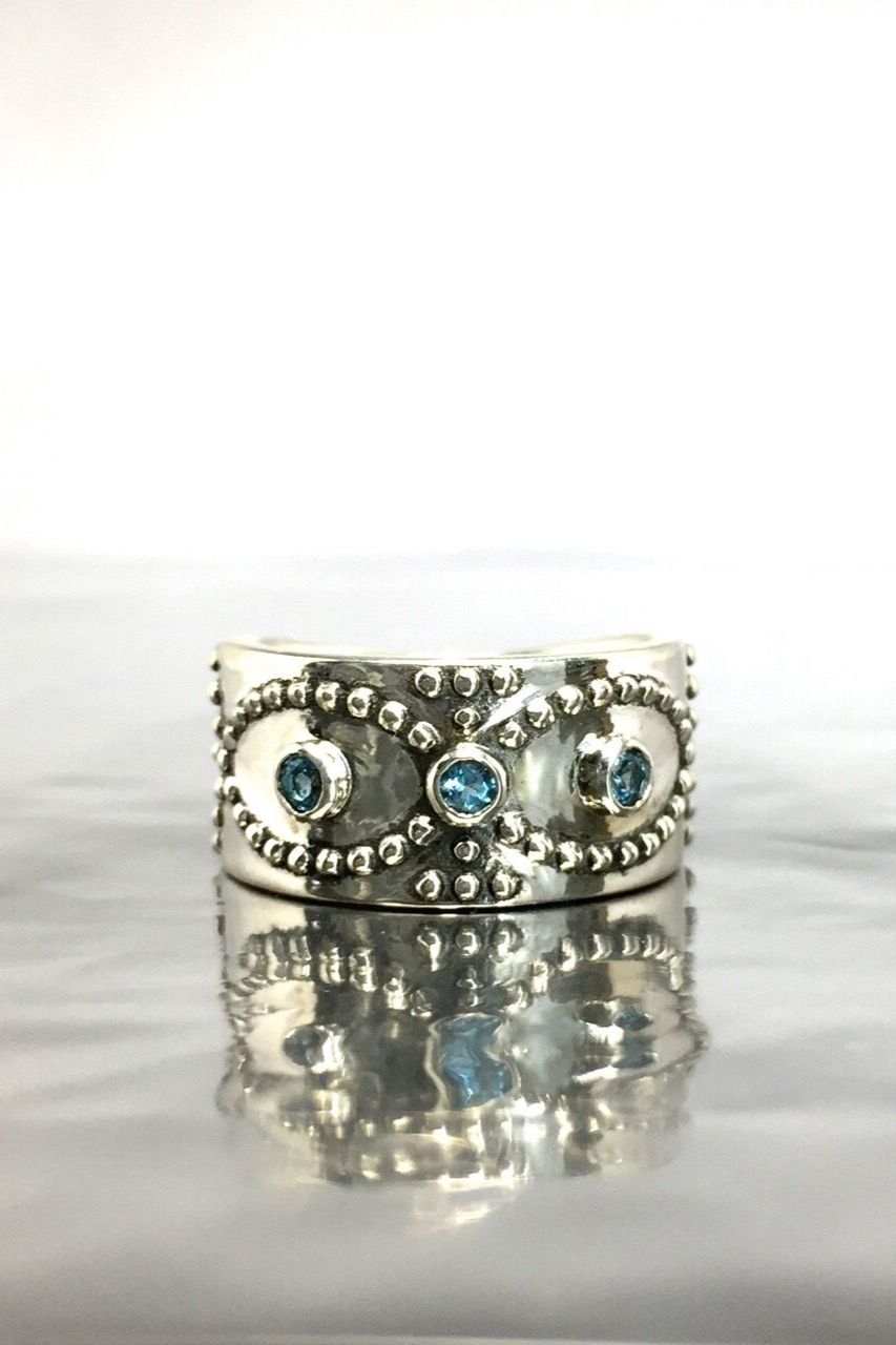 《受注生産》 STUD RING [B] with BLUE TOPAZ ブルートパーズ リング 【GOD SIZE】 注文から2～3週間後入荷予定
