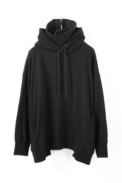 《締め予約品》ストレッチコットンポリ ベロア加工ニット ワイドプルオーバーフーディー / BLACK 【STRUM】 8月中~下旬入荷予定