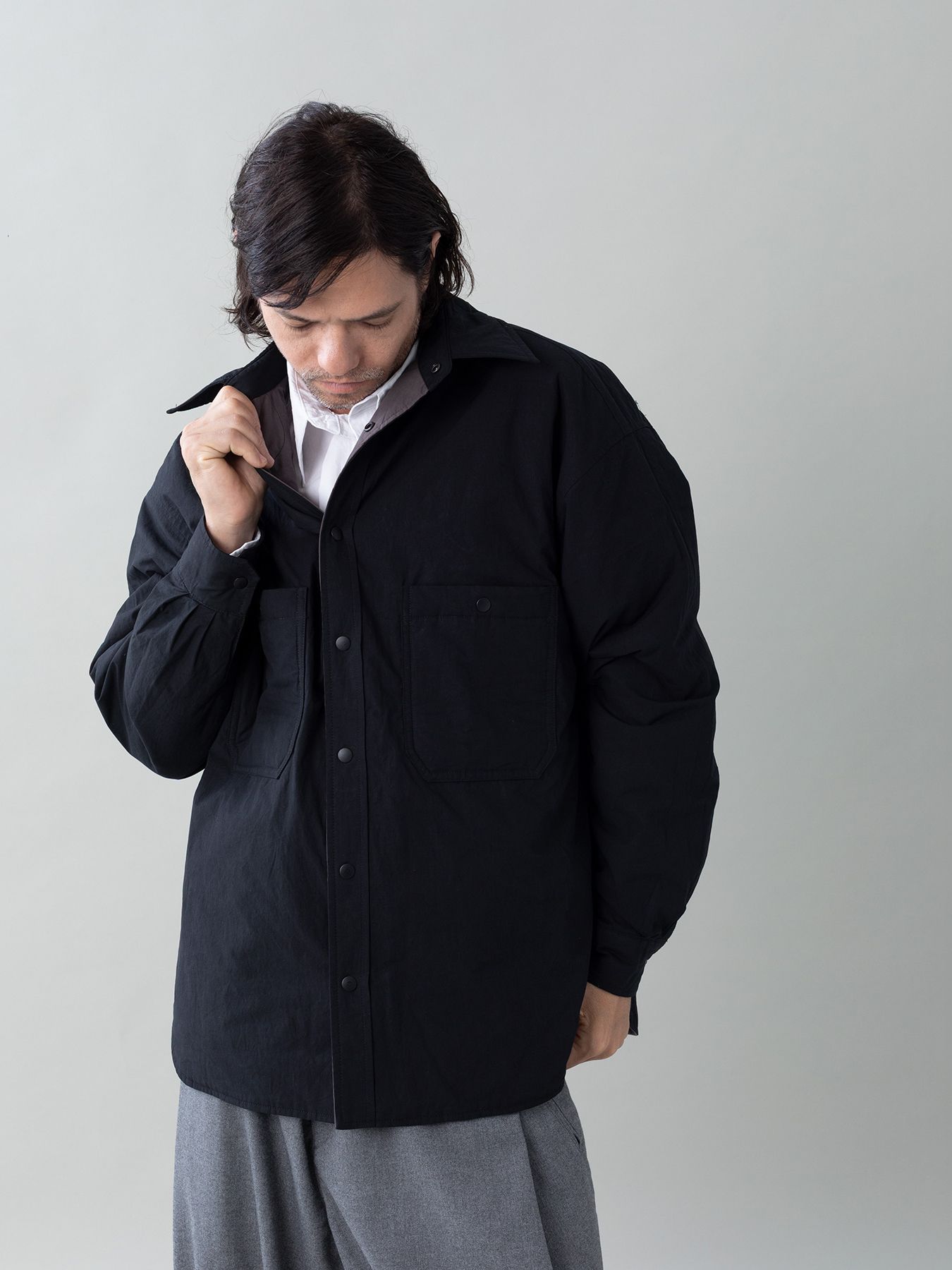 【予約品 5月6日(水) 締切】FLIPPADDING-SHIRTS / リバーシブルシャツ / チャコール×ブラック