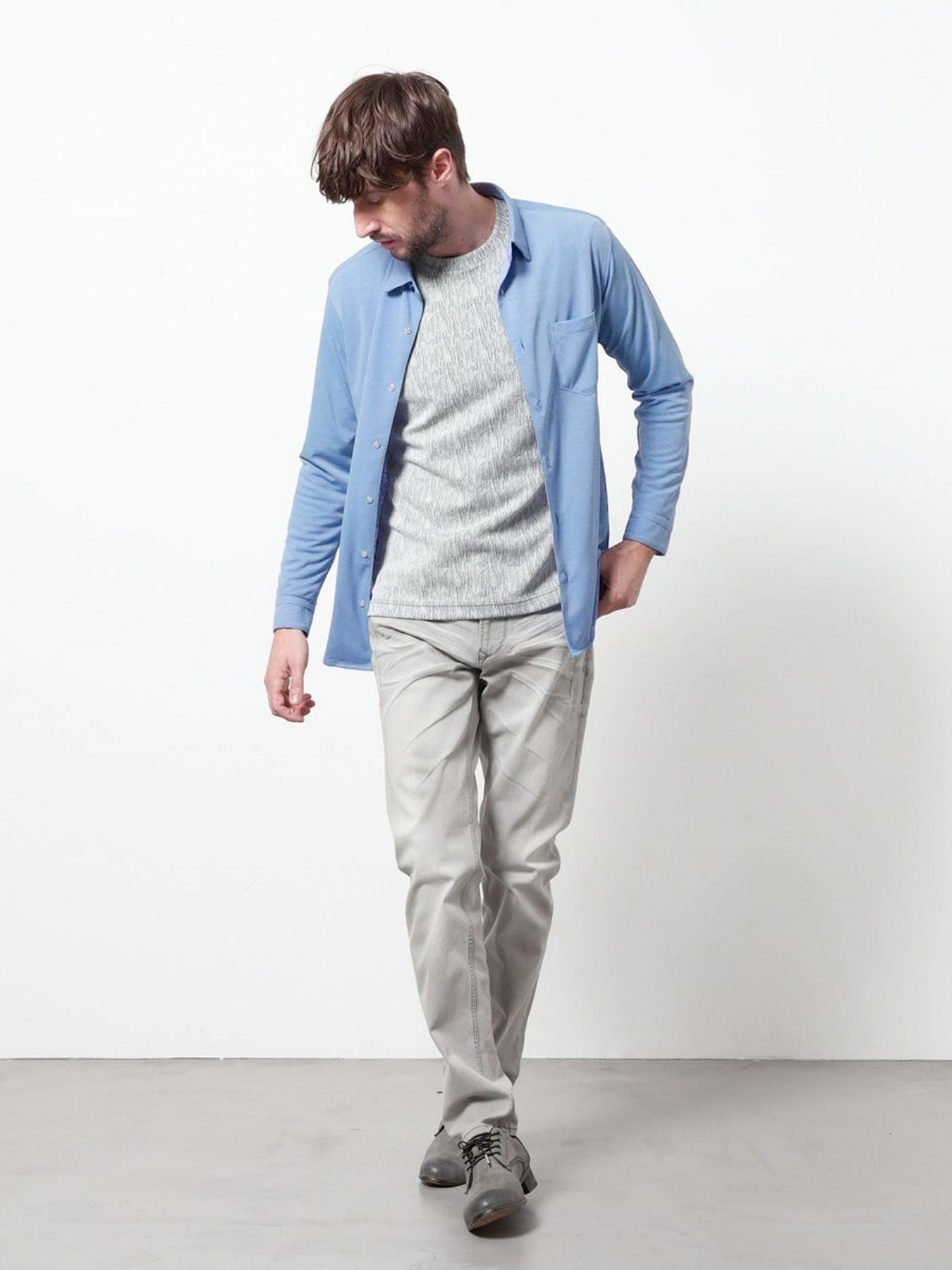 シャリトロメランジジャージー ショートレギュラーシャツ / サックス 【HIDEAWAYS NICOLE】