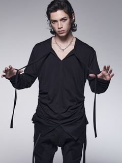 SideShirringRibT-Shirt / サイドシャリーングリブTシャツ / ブラック 【kiryuyrik】