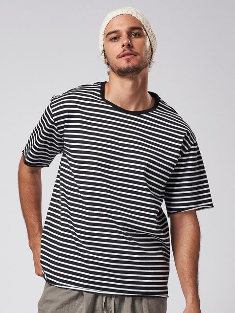 《予約品》 wide cut-off border S/S / ボーダーTシャツ / ブラック