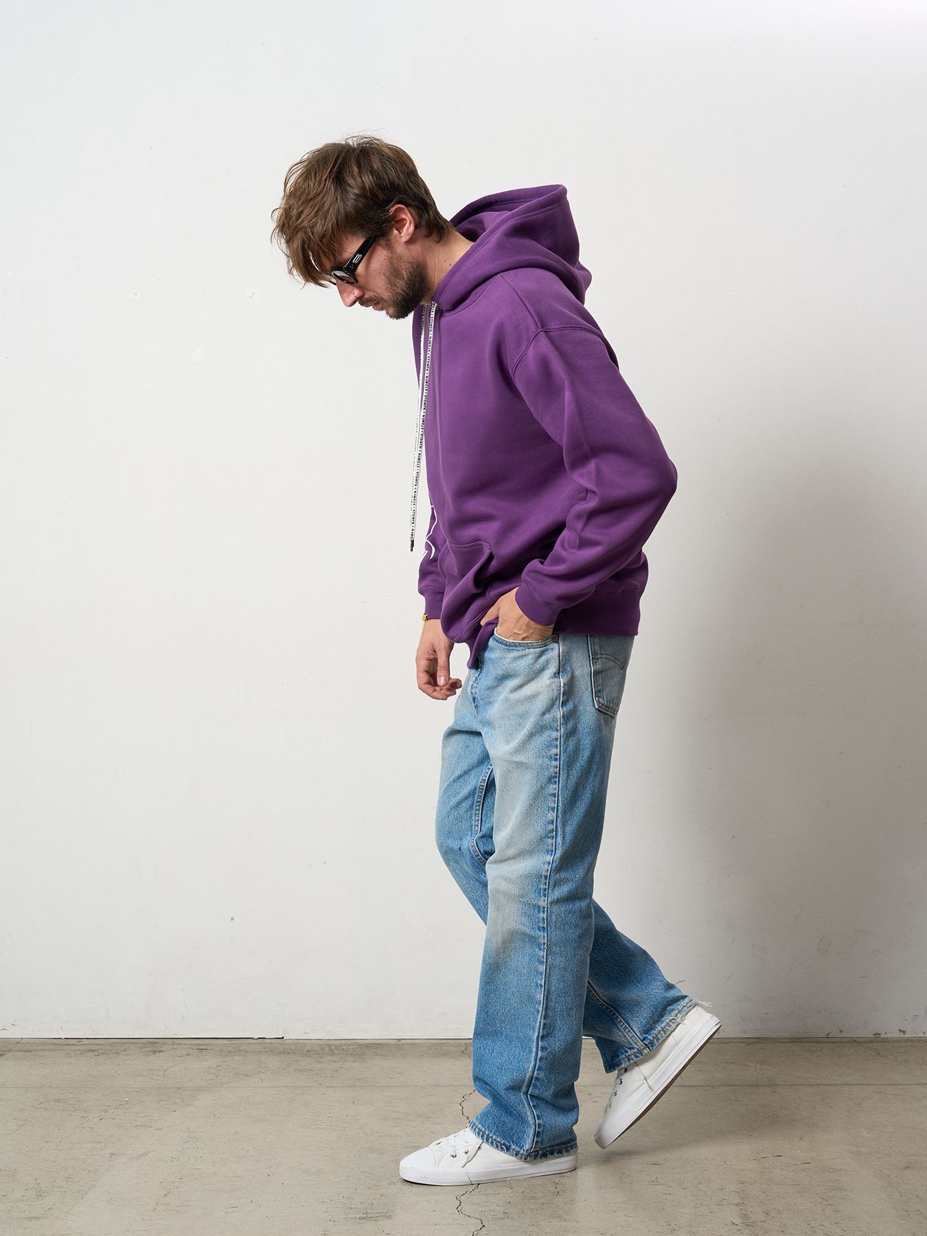 【予約品 5月8日(木) AM10時 締切】 TC裏毛起毛 リリックリボン&MUSICプリントハートサガラパッチワーク プルオーバー パーカー / パープル