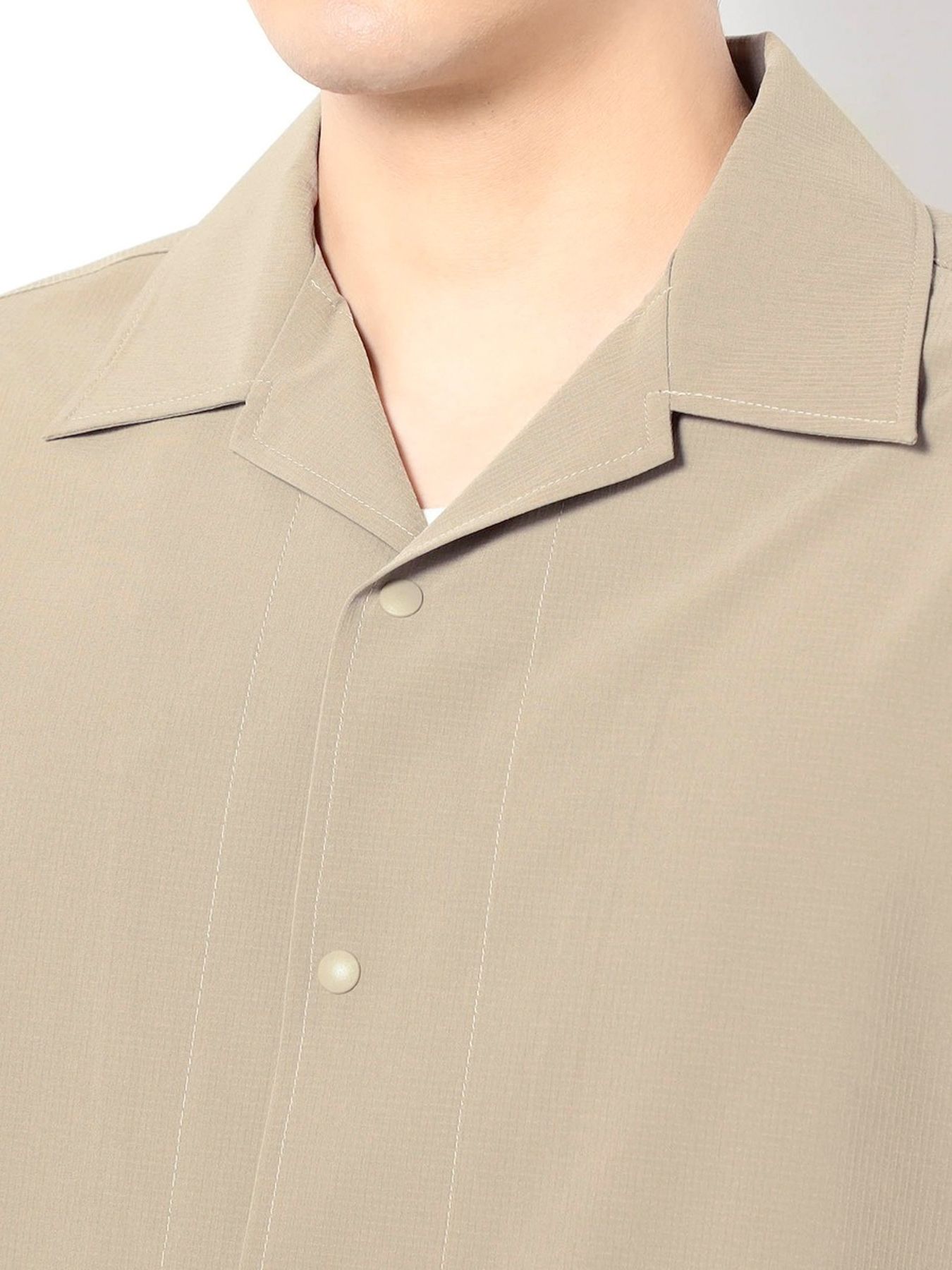 ストレッチリップ オープンカラーシャツ / ベージュ【Grand PARK NICOLE】