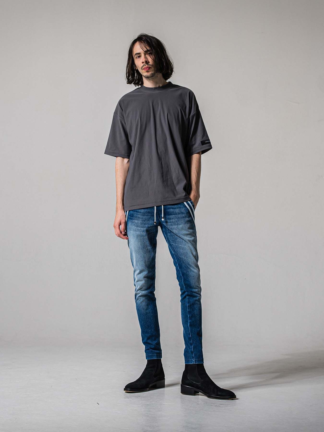 【予約品 11月16日(日) 締切】SIDE RC OVER T / サイドロゴプリント オーバーサイズ ナイロンTシャツ / グレー