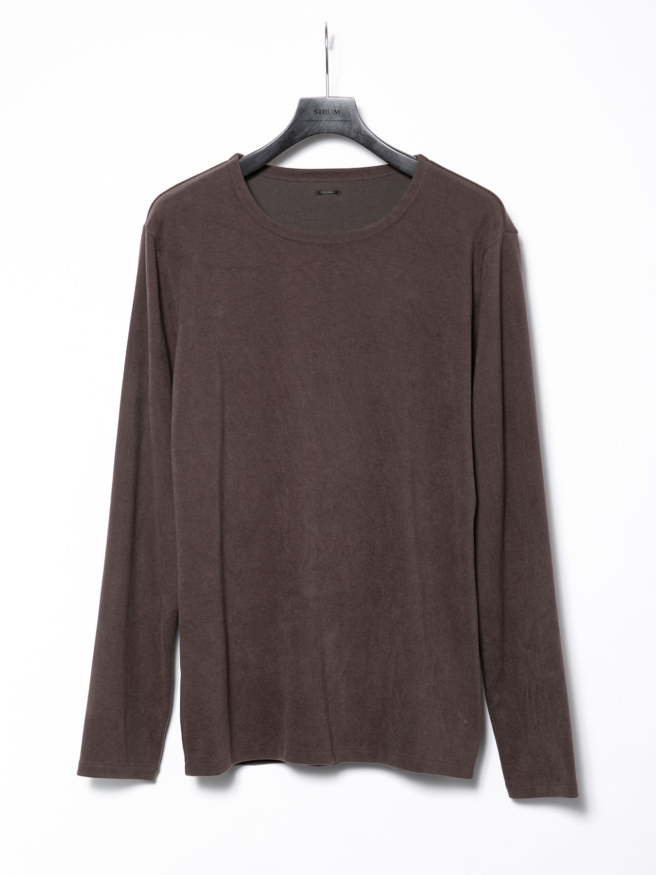 Acrylic Rayon Nylon Stretch Ponte Fabric L/S Crew Neck T-shirt / アクリル レーヨン ナイロン ストレッチ ポンチ L/S クルーネック Tシャツ / ブラウン