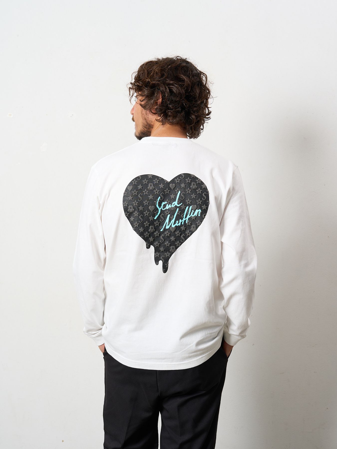【予約品 5月8日(木) AM10時 締切】 5.6ozコットン天竺 スターグラムハート＆シークインLS Tシャツ / ホワイト