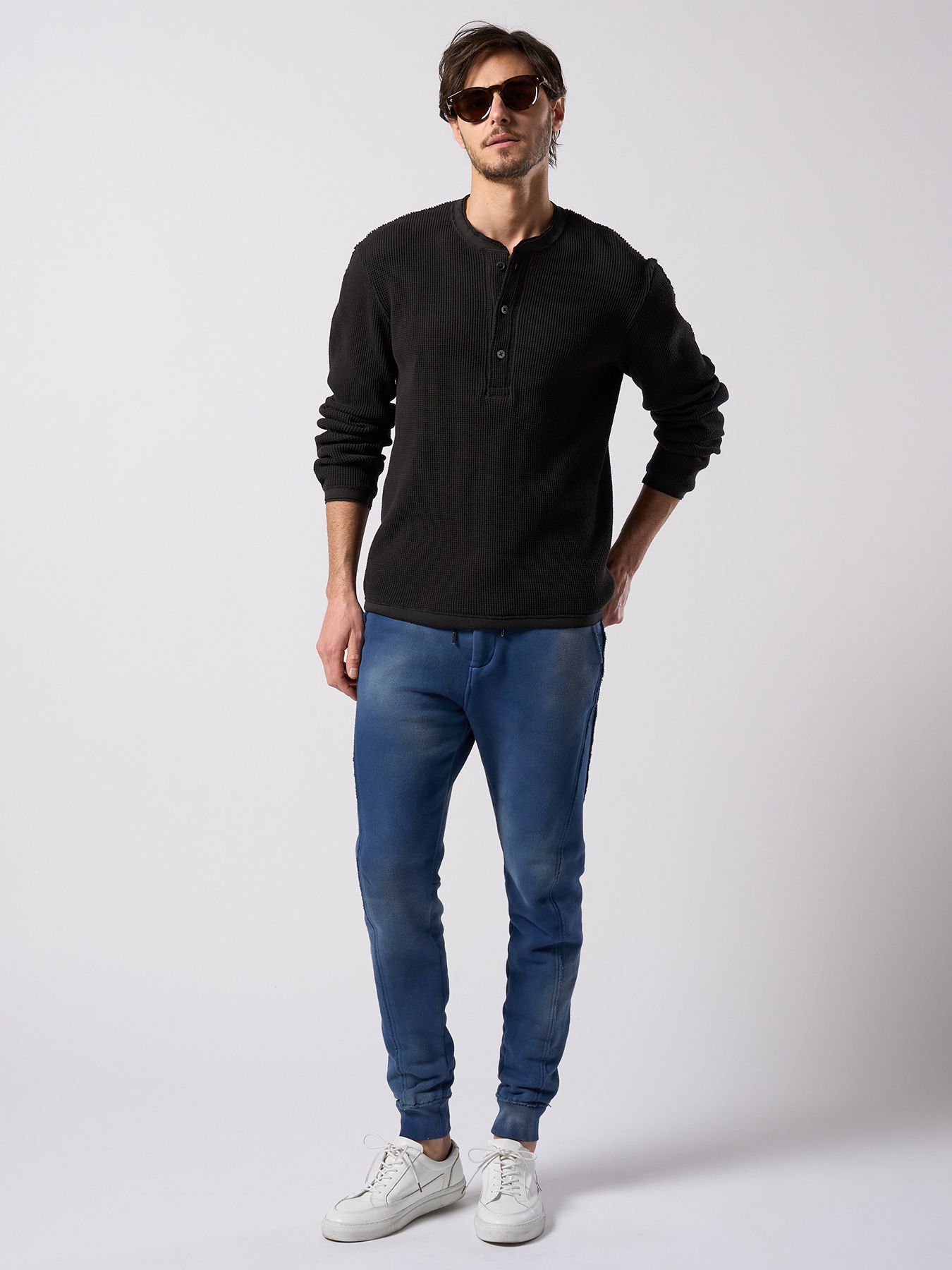 【予約品 4月19日(日) 18時締切】waffle henley L/S / ワッフル ヘンリーネック ロングスリーブ / ブラック