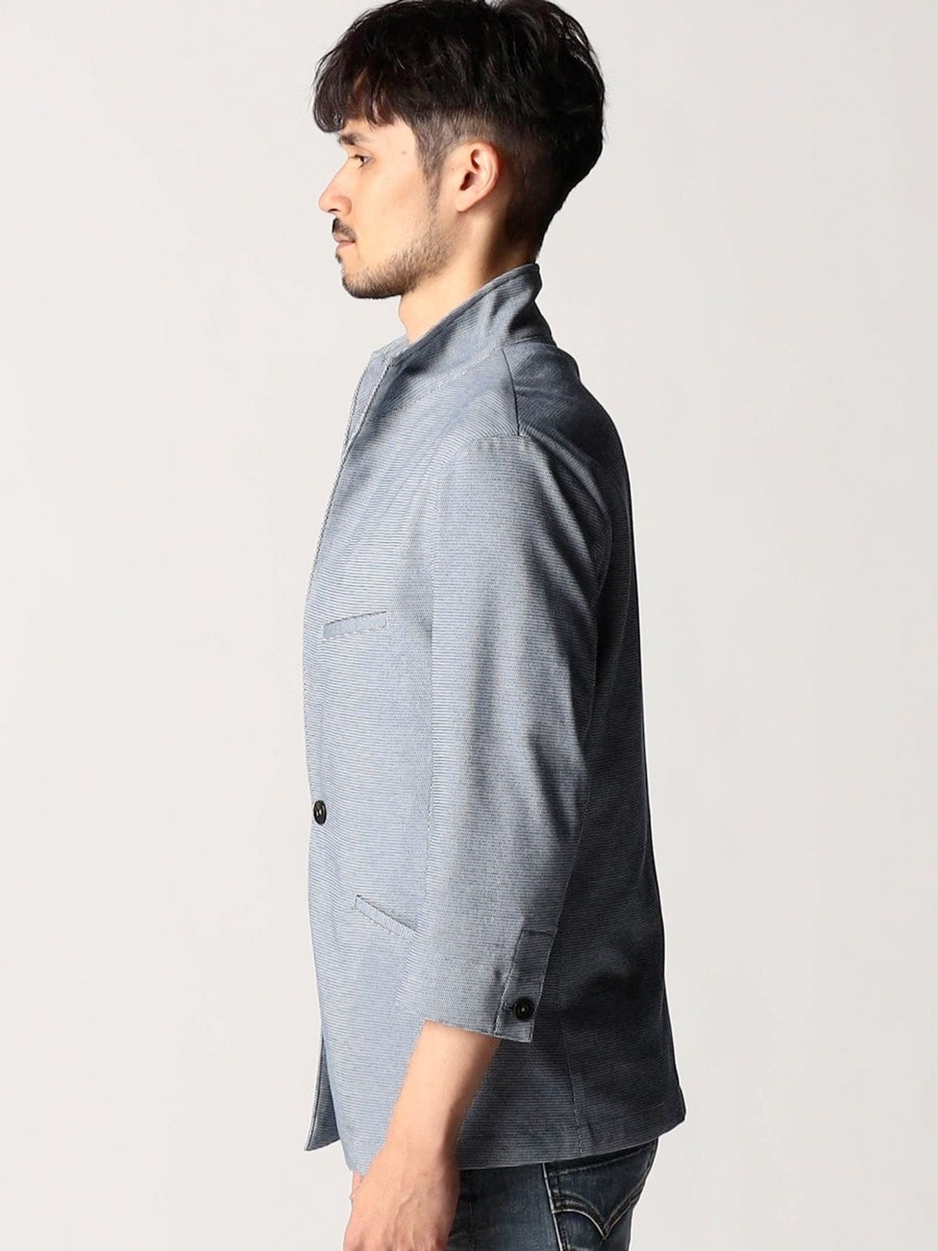 7分袖イタリアンカラージャケット / グレー【NICOLE CLUB FOR MEN】