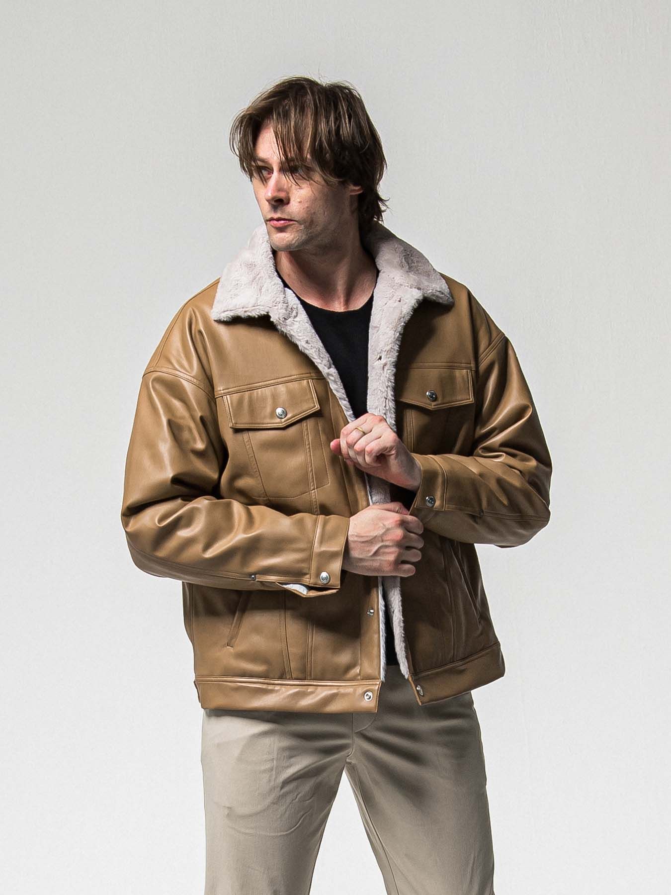 【予約品 8月31日(日) 締切】LEATHER FUR OVER G / レザーファーオーバーGジャケット / キャメル