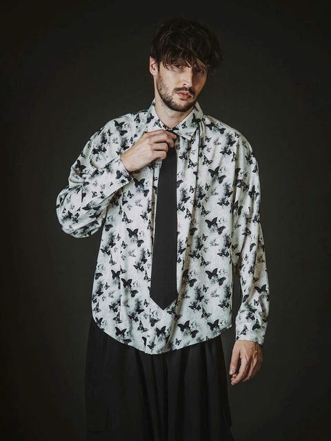 ネクタイ付ネックギャザー BIG シャツ / ホワイト【NOID.】