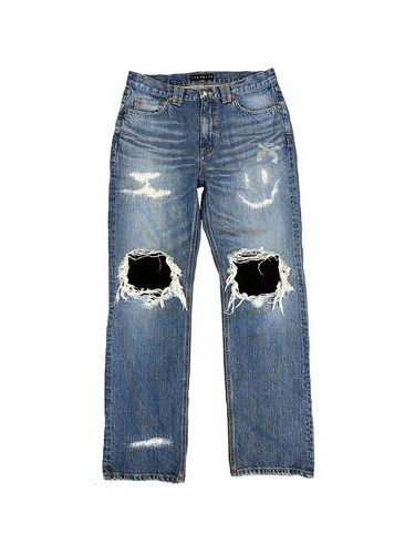 《予約品8月31日 23時55分締め》 CRASH DENIM A / クロスガンスワロフスキー付きデニムパンツ / ブルー 【roarguns 】 2024年2月入荷予定