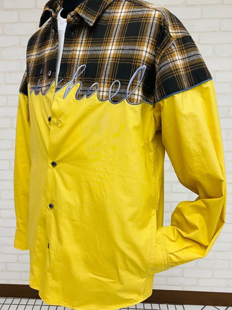 EMBROIDERY SWITCHING チェックシャツ / Yellow