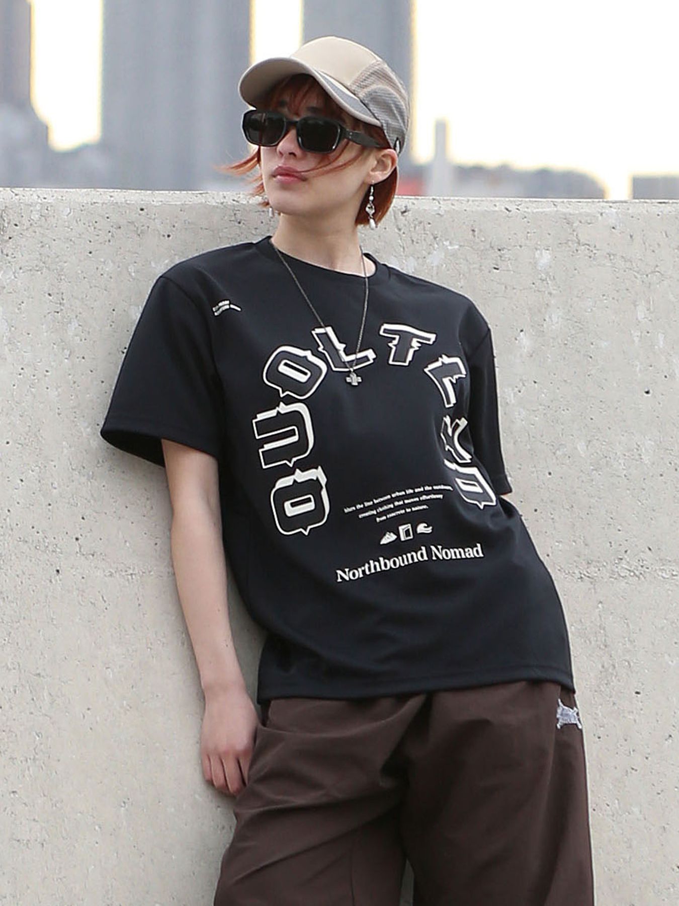 DRY TEE / ロゴプリント ドライメッシュTシャツ / ブラック【QUOLT】