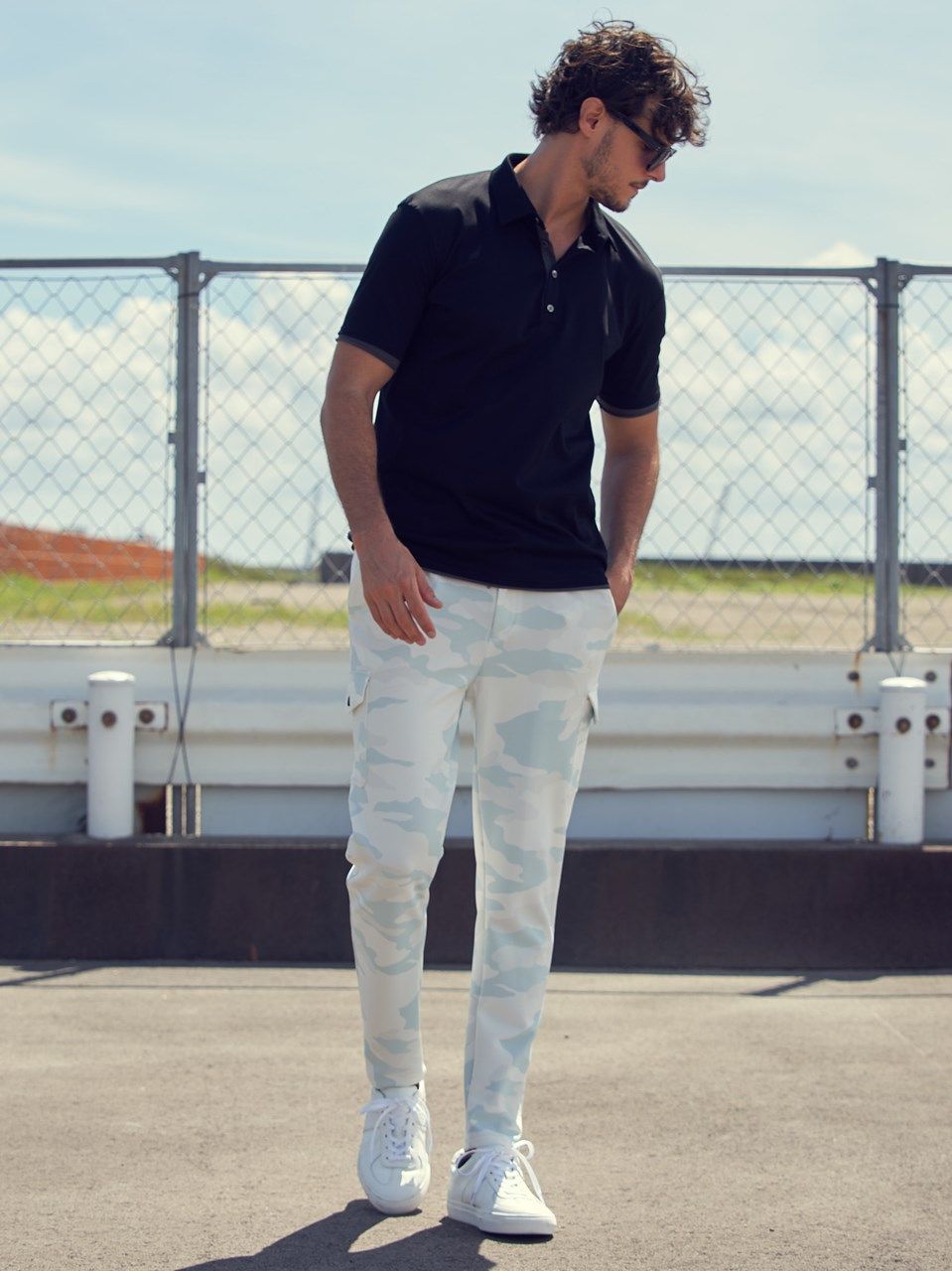 《予約品》 sweater's cut polo / ポロシャツ / ブラック×グレー