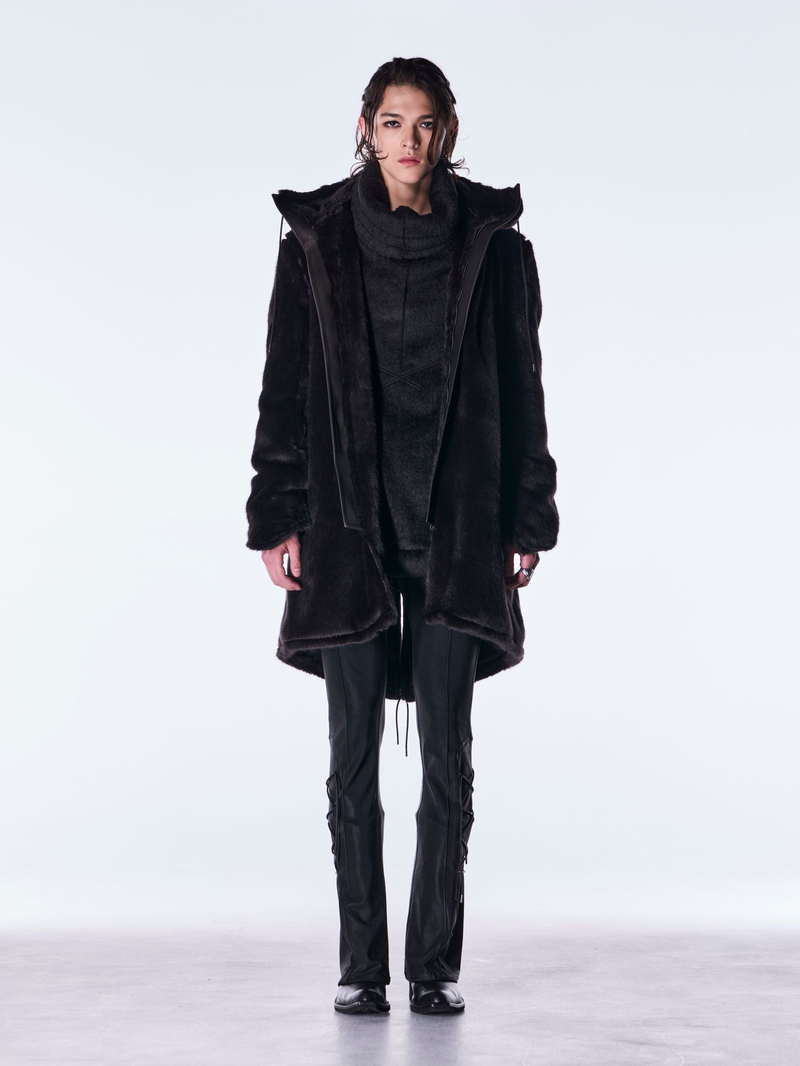 【予約品 6月29日(月) 締切】Long Shaggy Jersey Loose High Neck Pull Over / ルーズハイネック プルオーバー / ブラック