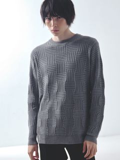 ジオメトリック ニットジャカード ロングスリーブ プルオーバー / グレー【5351 POUR LES HOMMES】