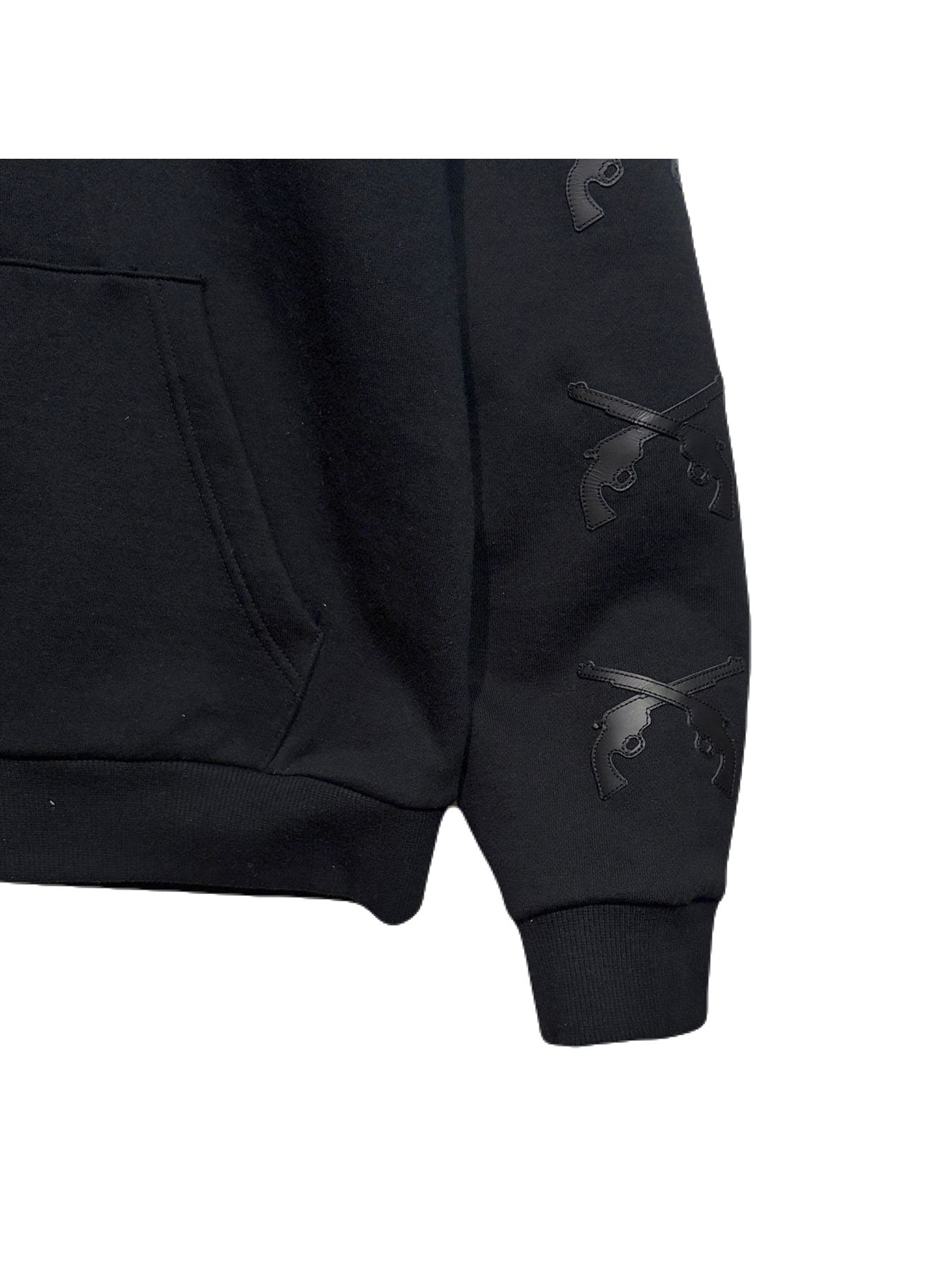 【予約品 3月9日(月) 18:00 締切】LEATHER PATCH HOODIE / レザーパッチ ジップフーディ / ブラック