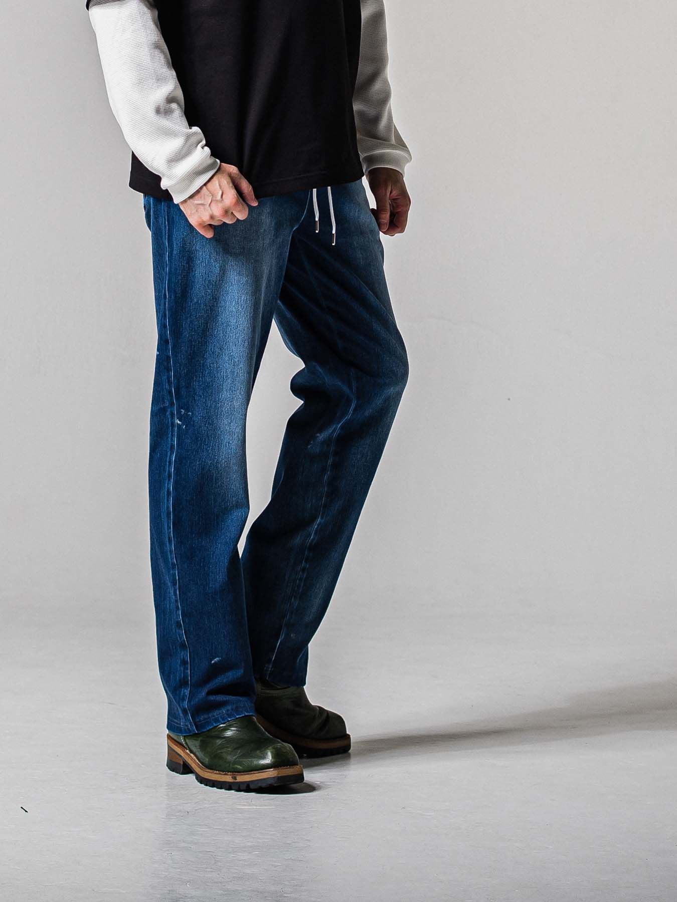 【予約品 11月16日(日) 締切】DENIM JERSEY WIDE PT / デニムジャージ セミワイドシルエット ワンタックイージーパンツ / ダークインディゴ
