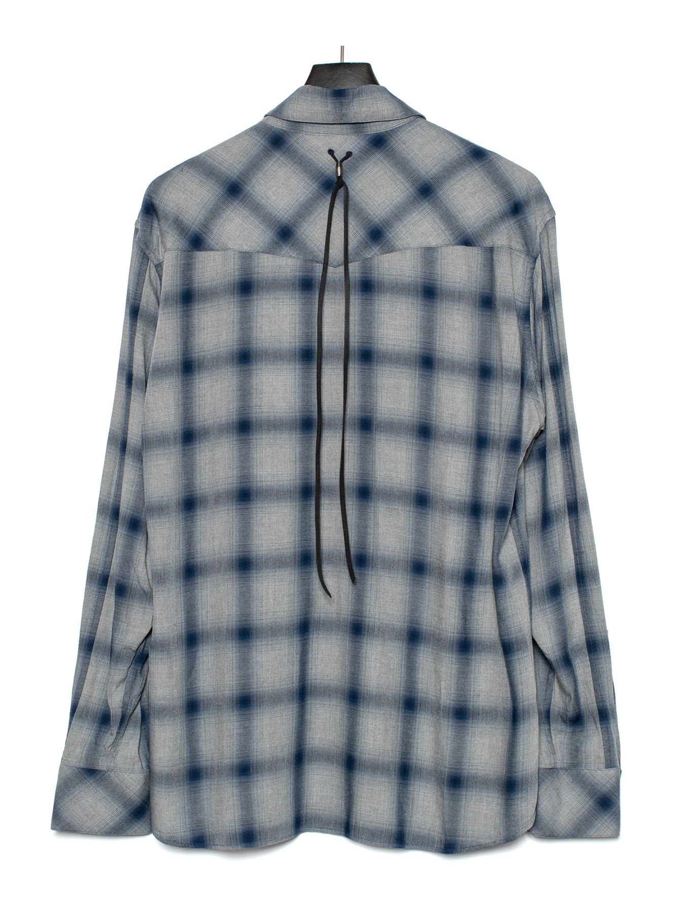 【予約品 9月27日(日) 締切】レーヨン ツイル オンブレーチェック ロングスリーブシャツ / BLUE