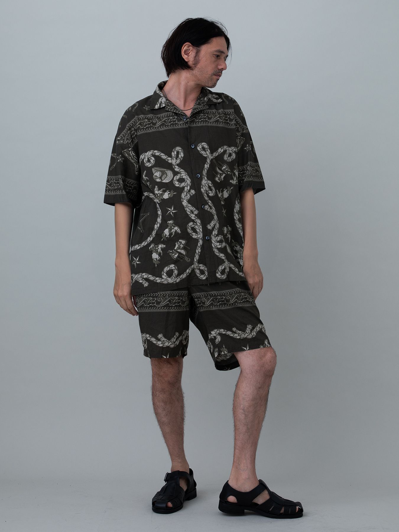 【予約品 11月23日(日) 締切】WESTERNBANDANA SHIRTS short / バンダナプリント シャツ / CHARCOAL