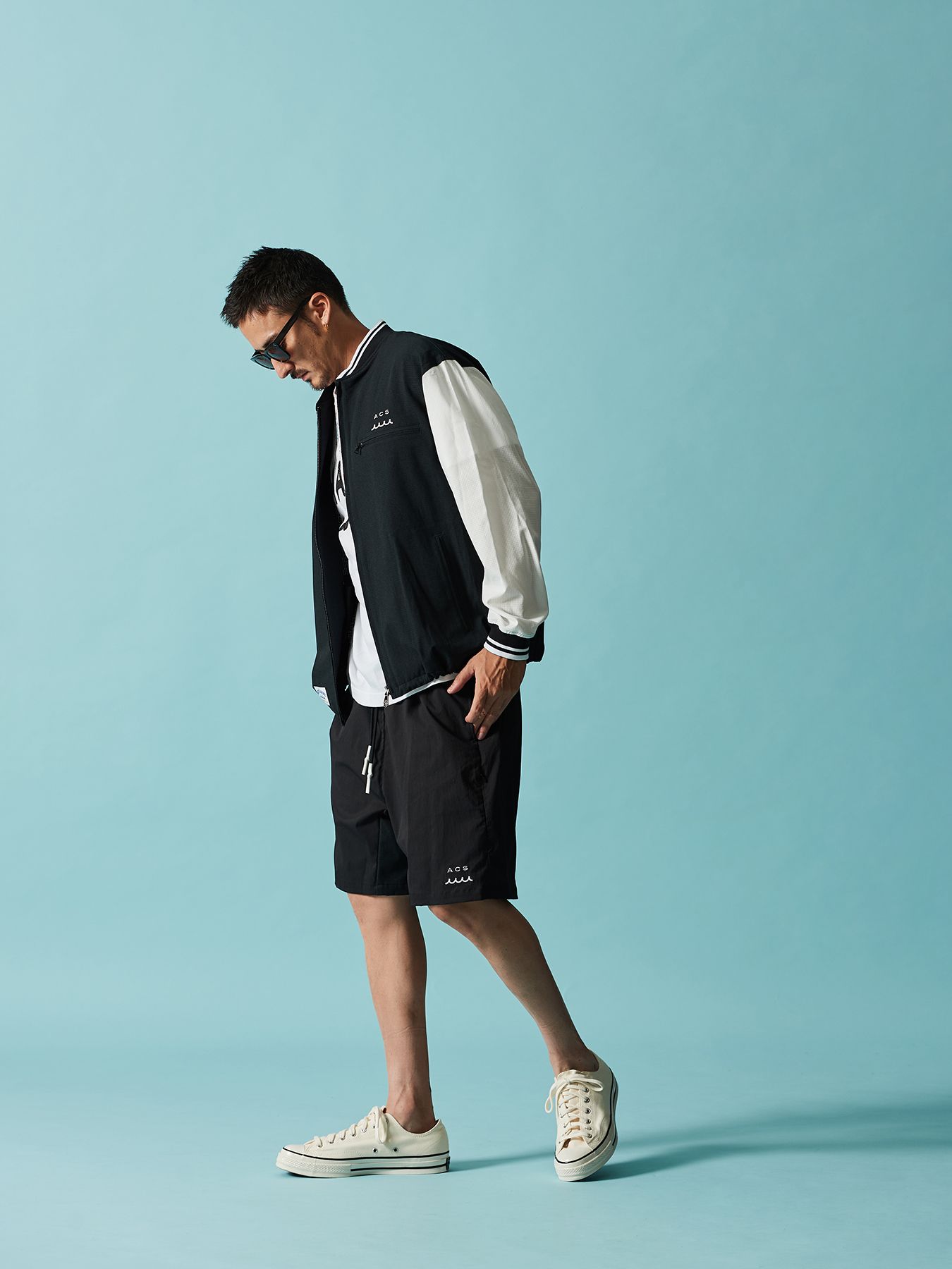 【予約品 10月9日(木) 締切】muta Dot Air(R) Ventilation Jacket / リブブルゾン / ブラック×ホワイト【Acanthus × muta MARINE】