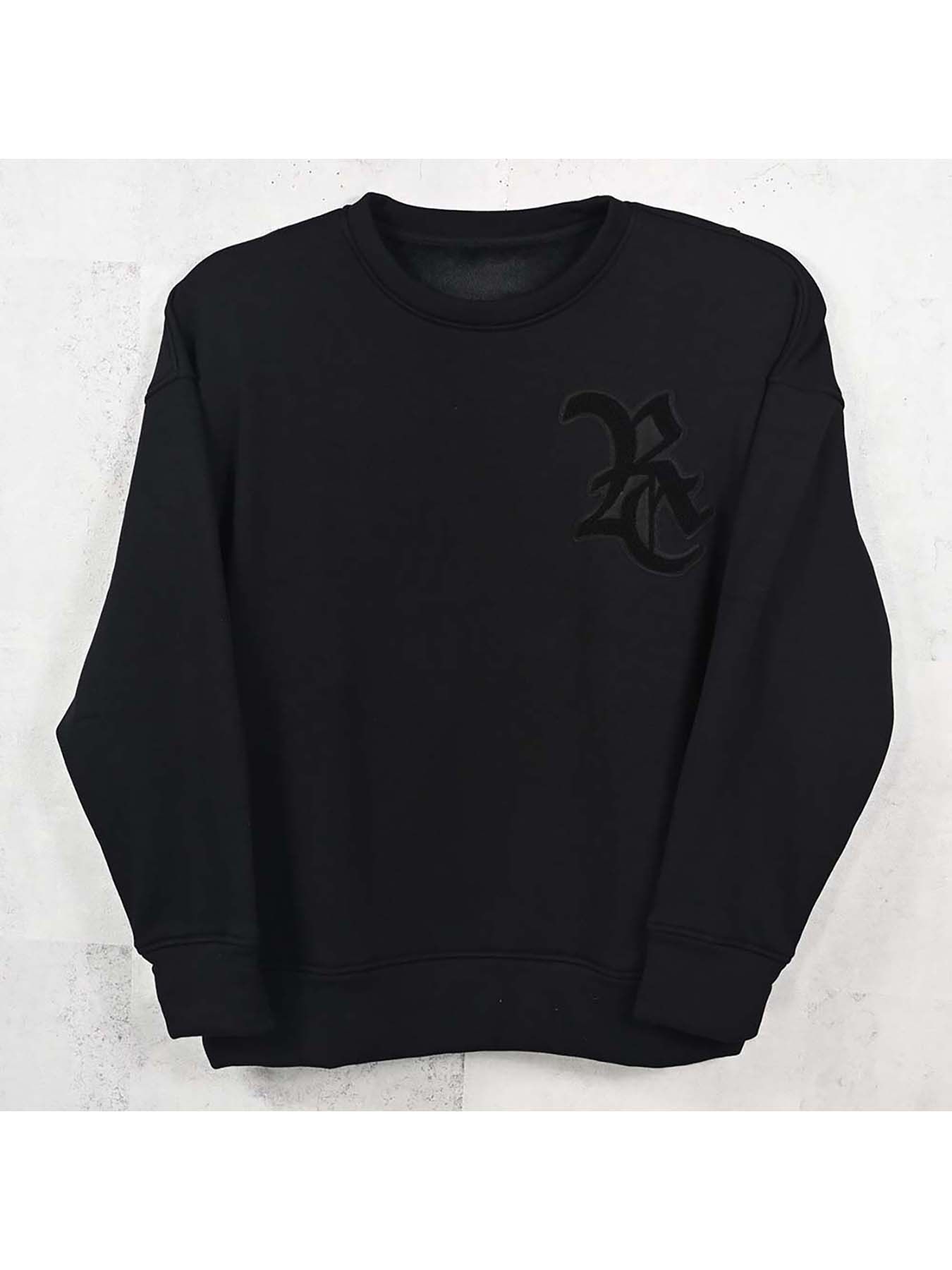 【予約品 8月31日(日) 締切】RC CHENILLE VELOURS FLEECE DROP TRAINER / RCサガラ刺繍ワッペン ベロアフリース ドロップショルダートレーナー / ブラック