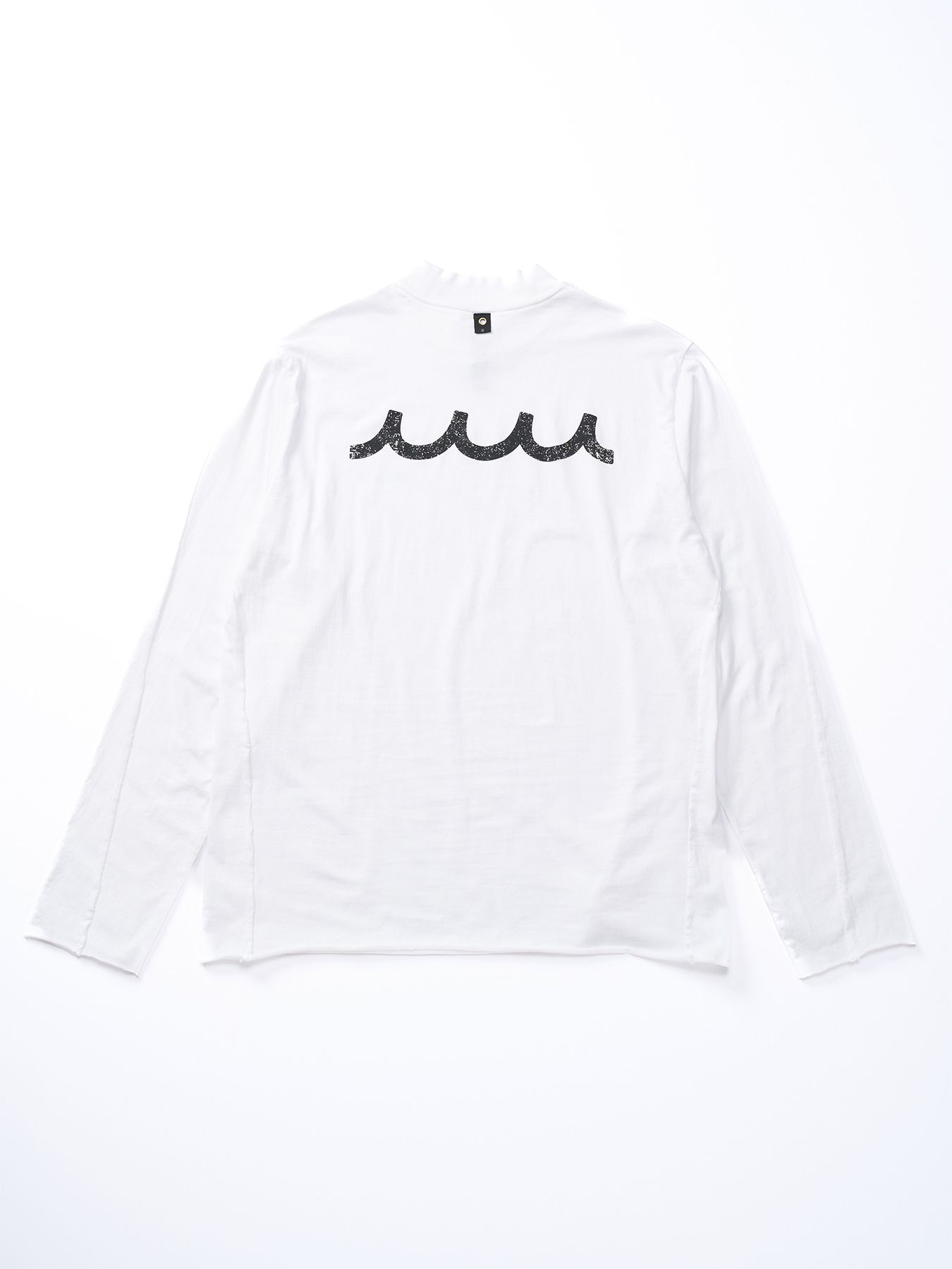 【予約品】muta × wjk collection：cut-off mock-neck L-S(printed) / モックネックロングスリーブカットソー / ホワイト