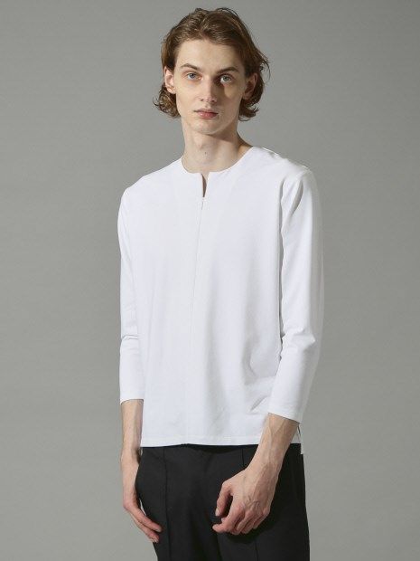 5351 POUR LES HOMMES - スリットネック八分袖プルオーバー Tシャツ