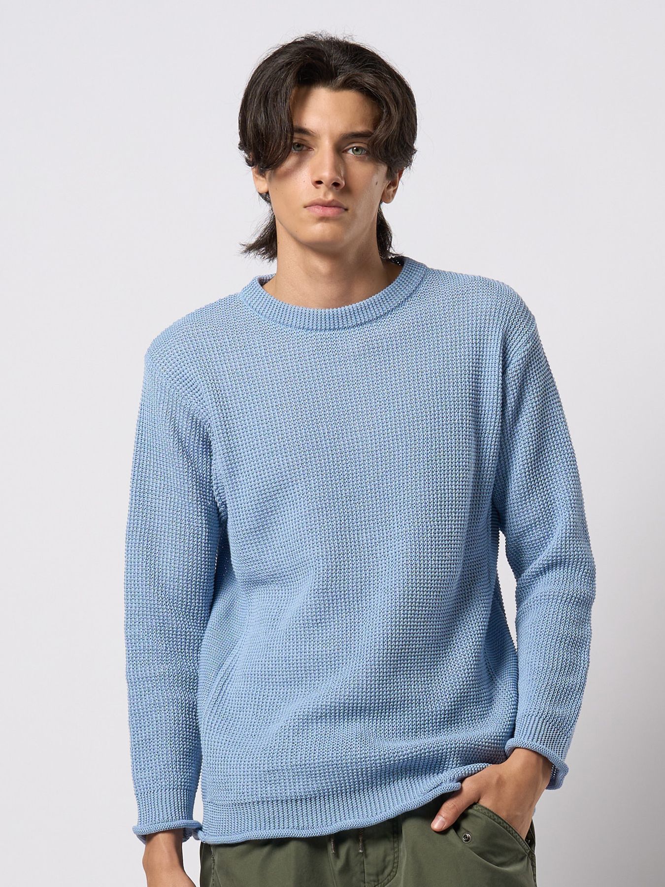 【予約品 9月23日(火) 締切】GIMA crew summer knit / 擬麻クルーサマーニット / ライトブルー