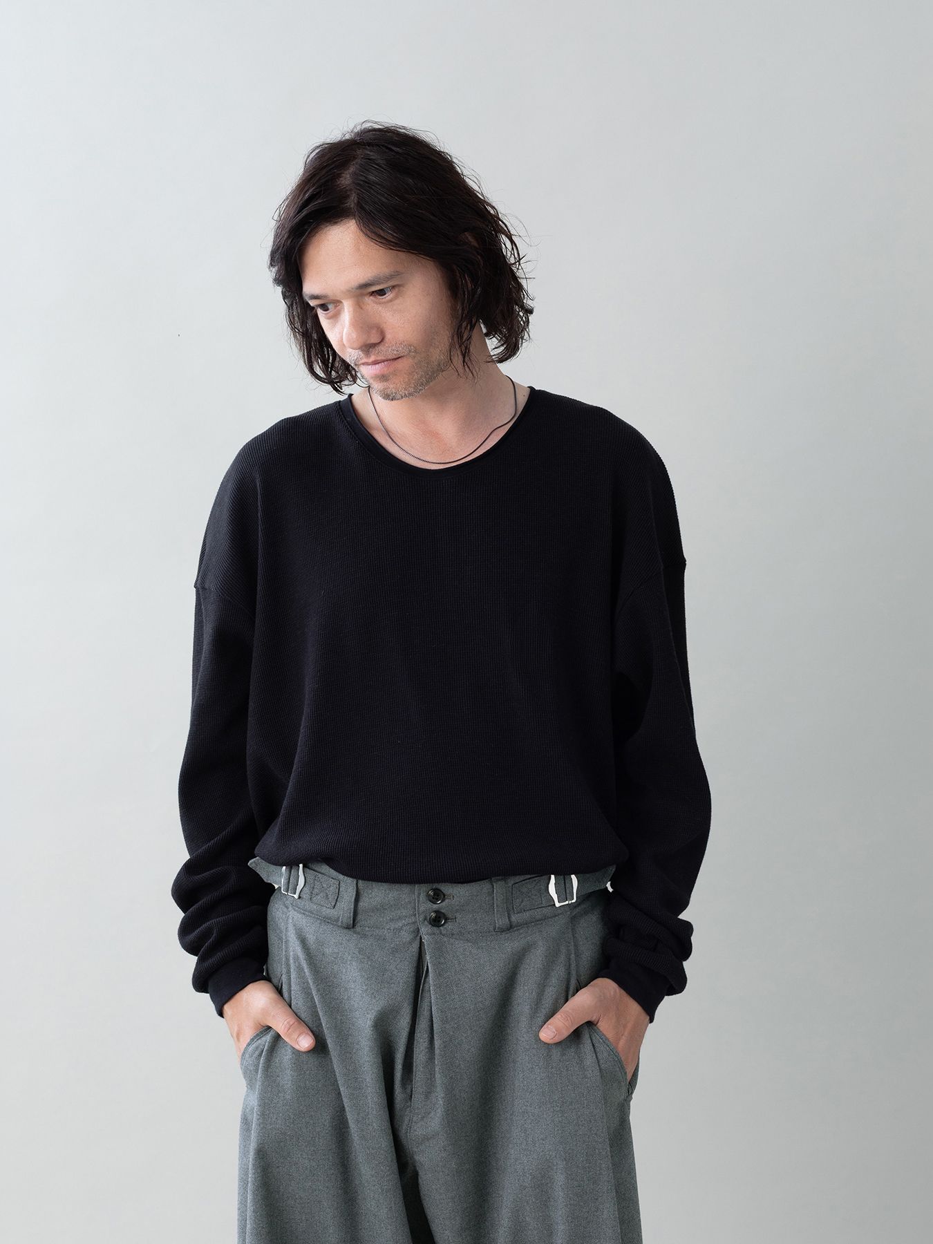 【予約品 5月27日(水) 締切】WOOLTHERMAL-TEE / ローリングネックTシャツ / ブラック
