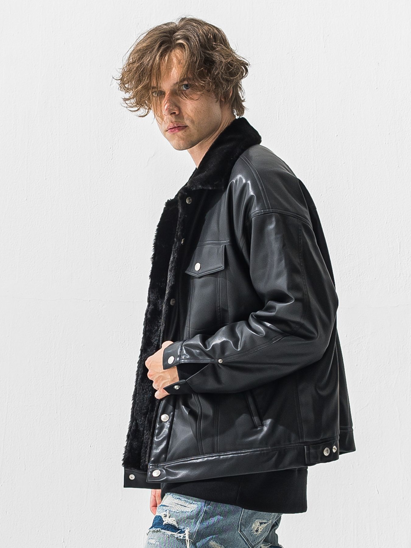 【予約品 9月6日(日) 締切】LEATHER FUR OVER G / レザー ファー オーバー Gジャン / ブラック