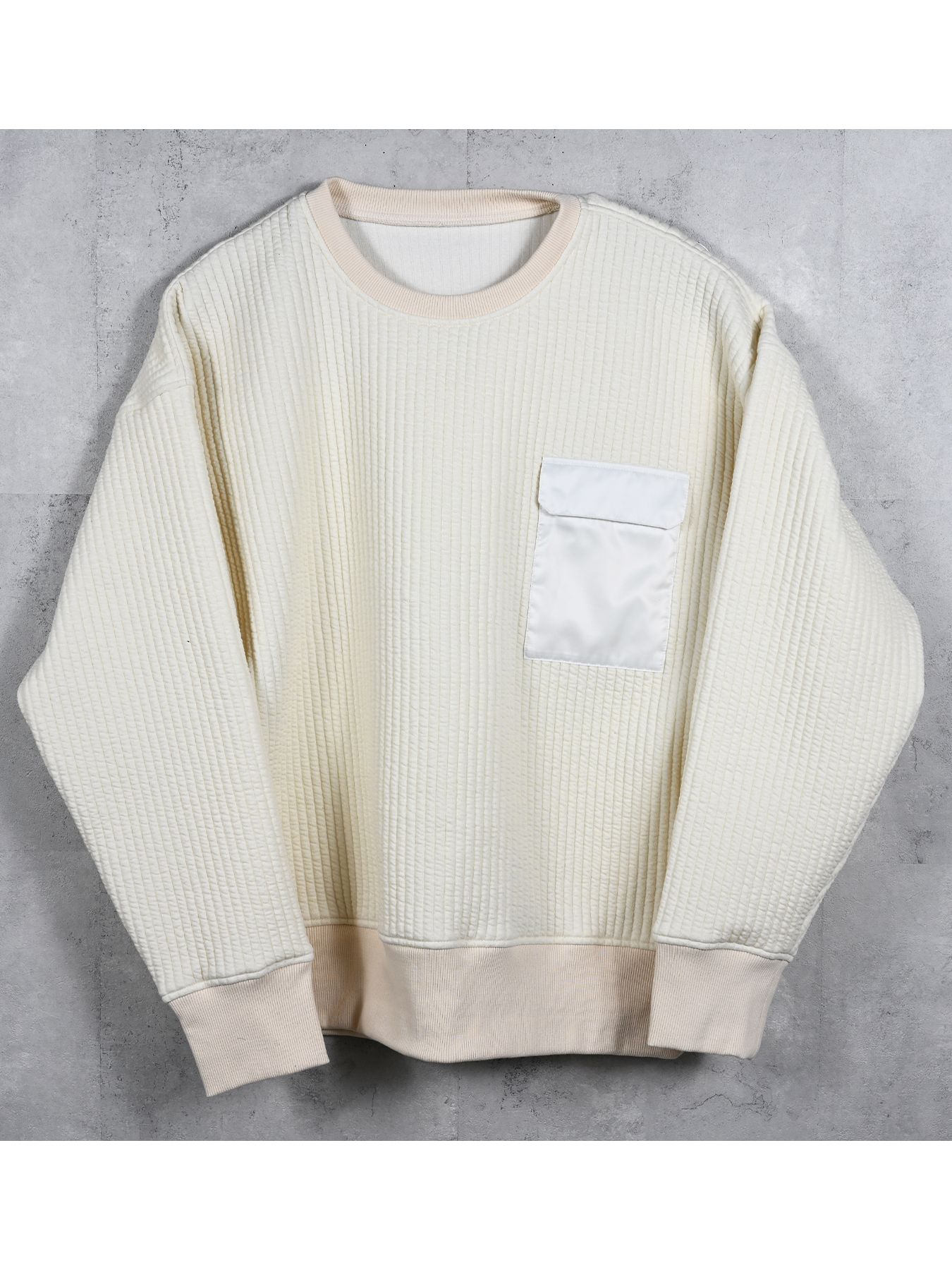 【予約品 】STRIPE QUILTING DROP TRAINER / ストライプキルティング ルーズトレーナー / オフ