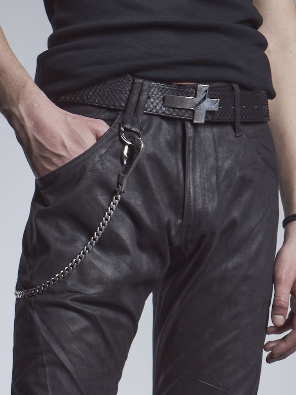 【予約品 7月13日(日) 締切】Python Leather Belt / 単品ベルト  / ブラック