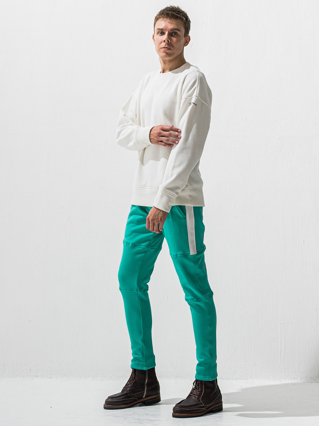 【予約品 9月6日(日) 締切】VELOURS FLEECE THERMAL LOOSE TRAINER / 裏起毛 ハニカムサーマル ルーズトレーナー / ホワイト