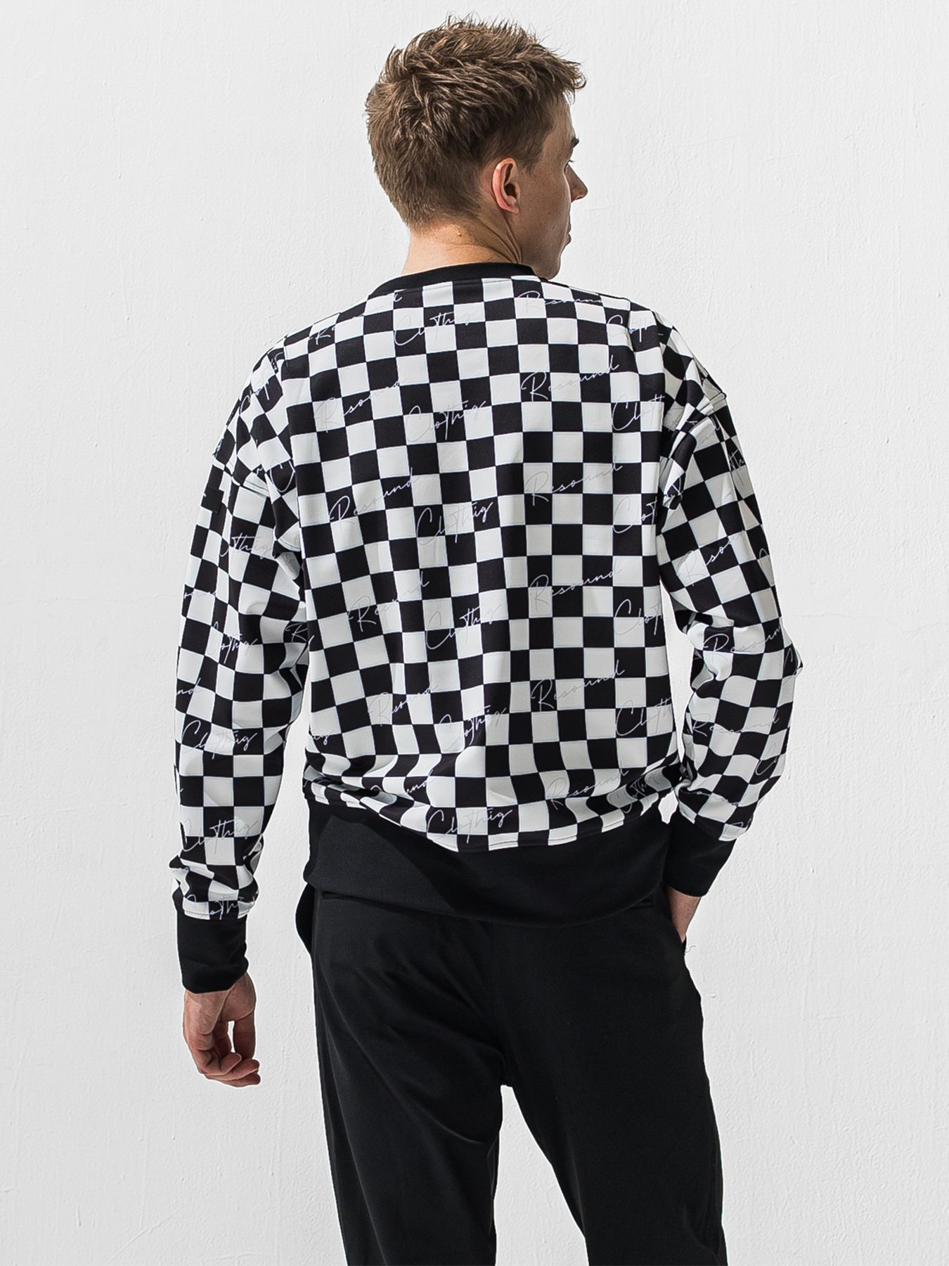 【予約品 9月6日(日) 締切】CHECKER BACK FLEECE TRAINER / 裏起毛 ルーズトレーナー / ホワイト×ブラック