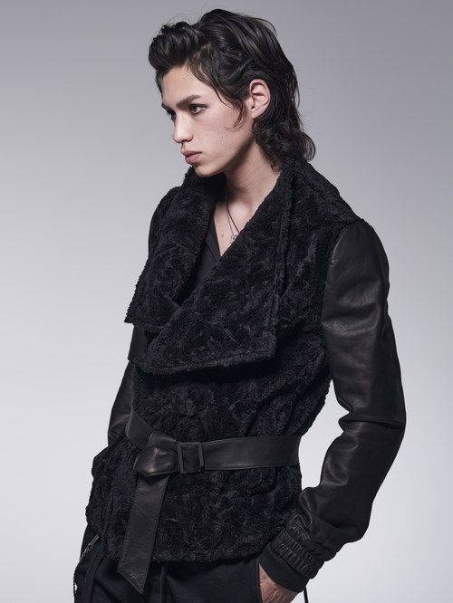 《予約品》 RapelShortJacket / 袖革ボアラペルジャケット / ブラック 【kiryuyrik】