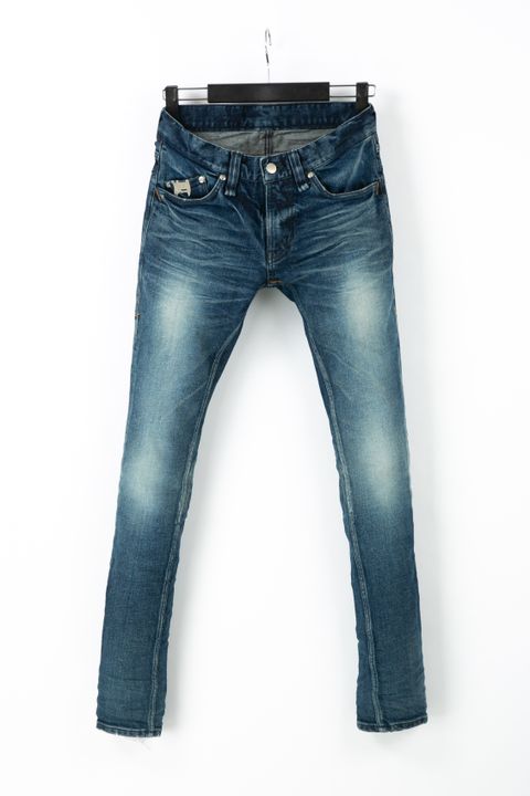 【予約品】 12.5oz オーガニックコットン ストレッチデニム スキニー ユーズド加工 / INDIGO 【STRUM】 《1月下~2月上 入荷予定》
