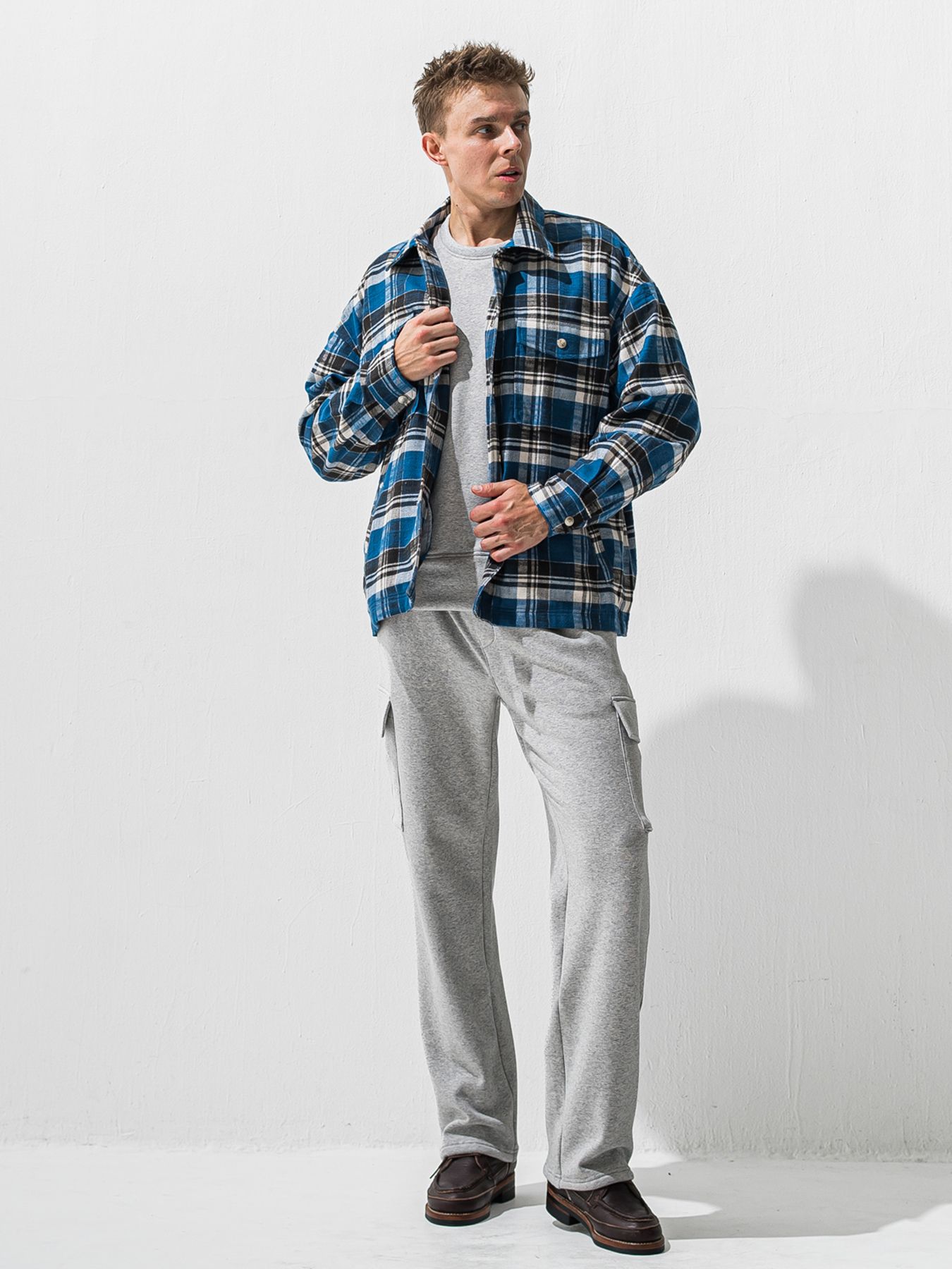 【予約品 9月6日(日) 締切】RC VELOURS FLEECE DROP TRAINER / RCレザーワッペン 裏起毛 ルーズトレーナー / グレー