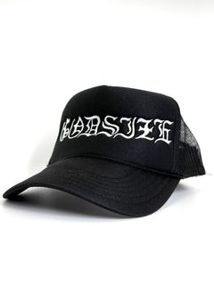GODSIZE®刺繍 MESH BACK TRUCKER HAT BLACK
