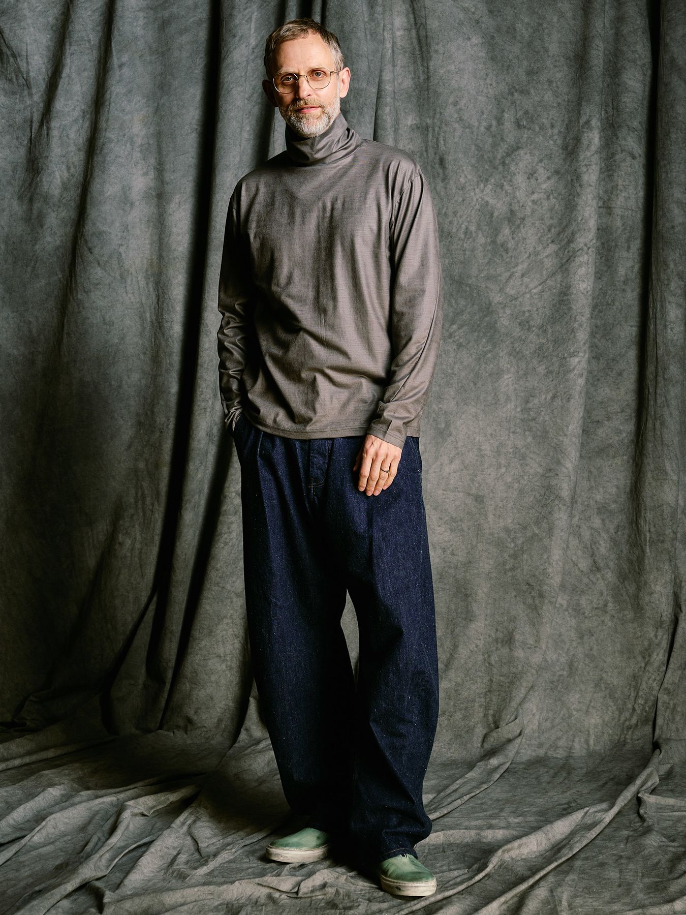 【予約品 4月19日(日) 18時締切】ex.comfy wool turtle  / メリノウールジャージー タートルネック / スチールグレー