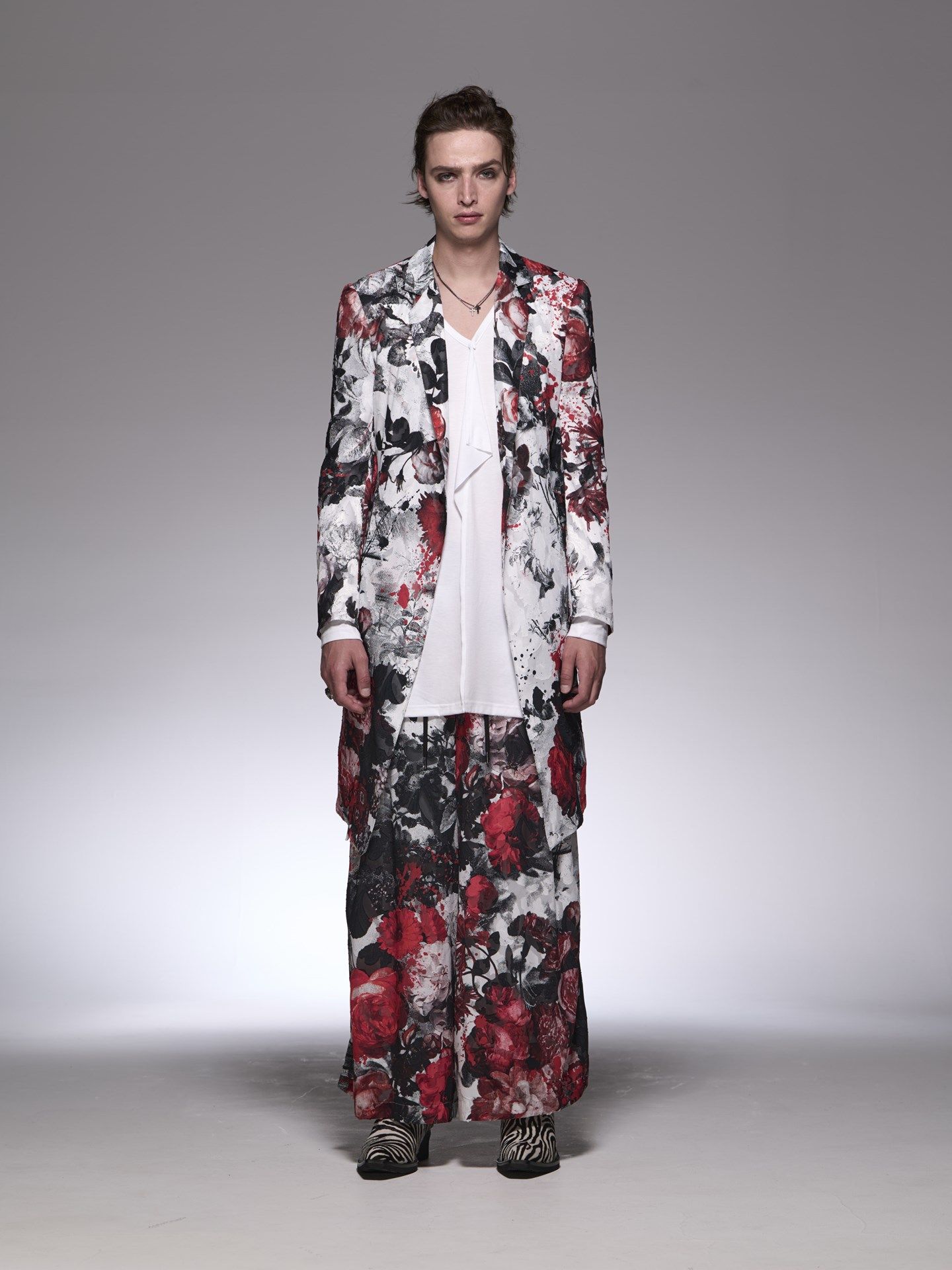 《予約品》 SplashFloraWideTuckSlacks / ワイドタックスラックス / ホワイト＆レッド