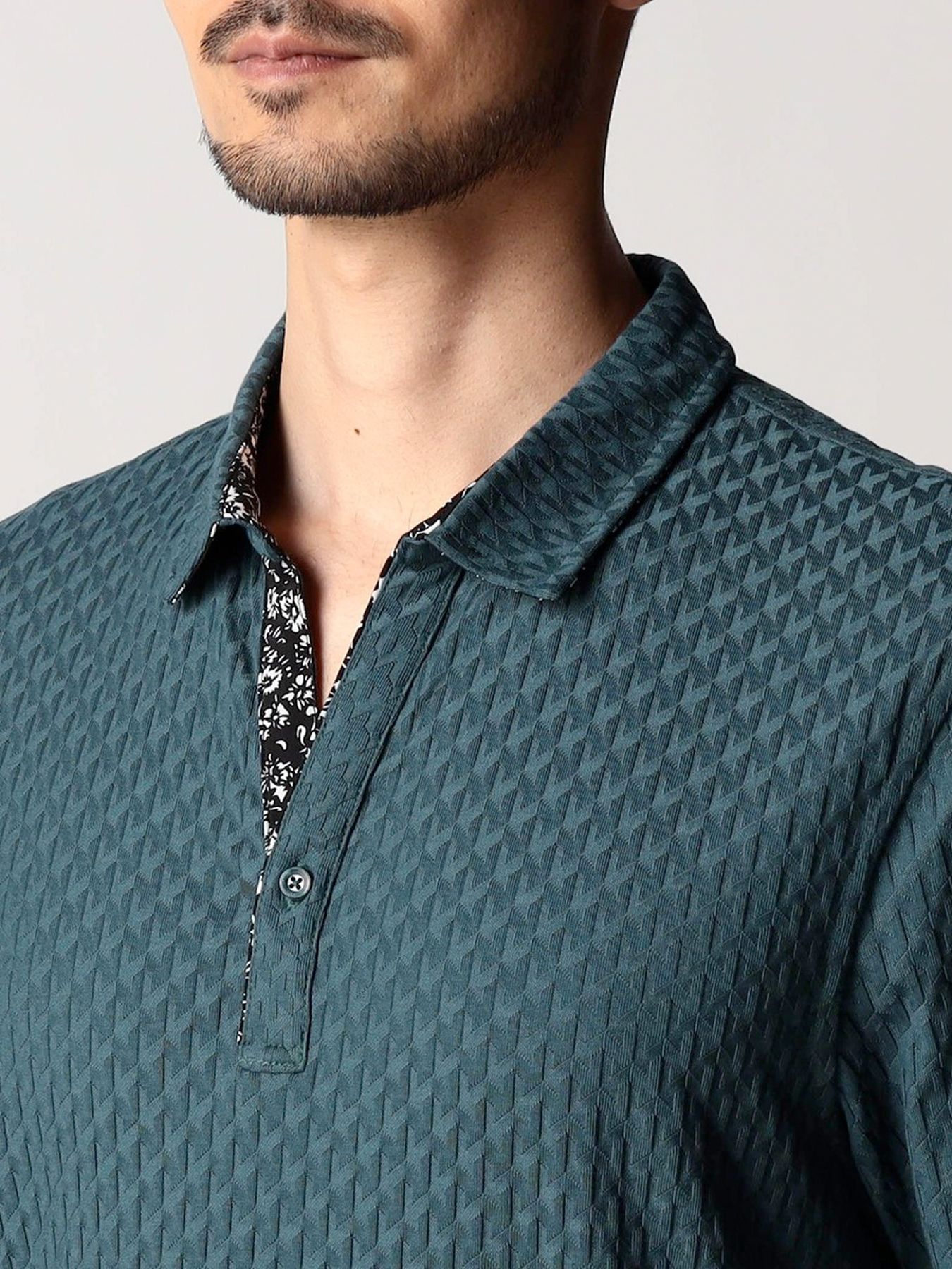 リンクスジャカードスキッパーポロシャツ / ブルー【NICOLE CLUB FOR MEN】