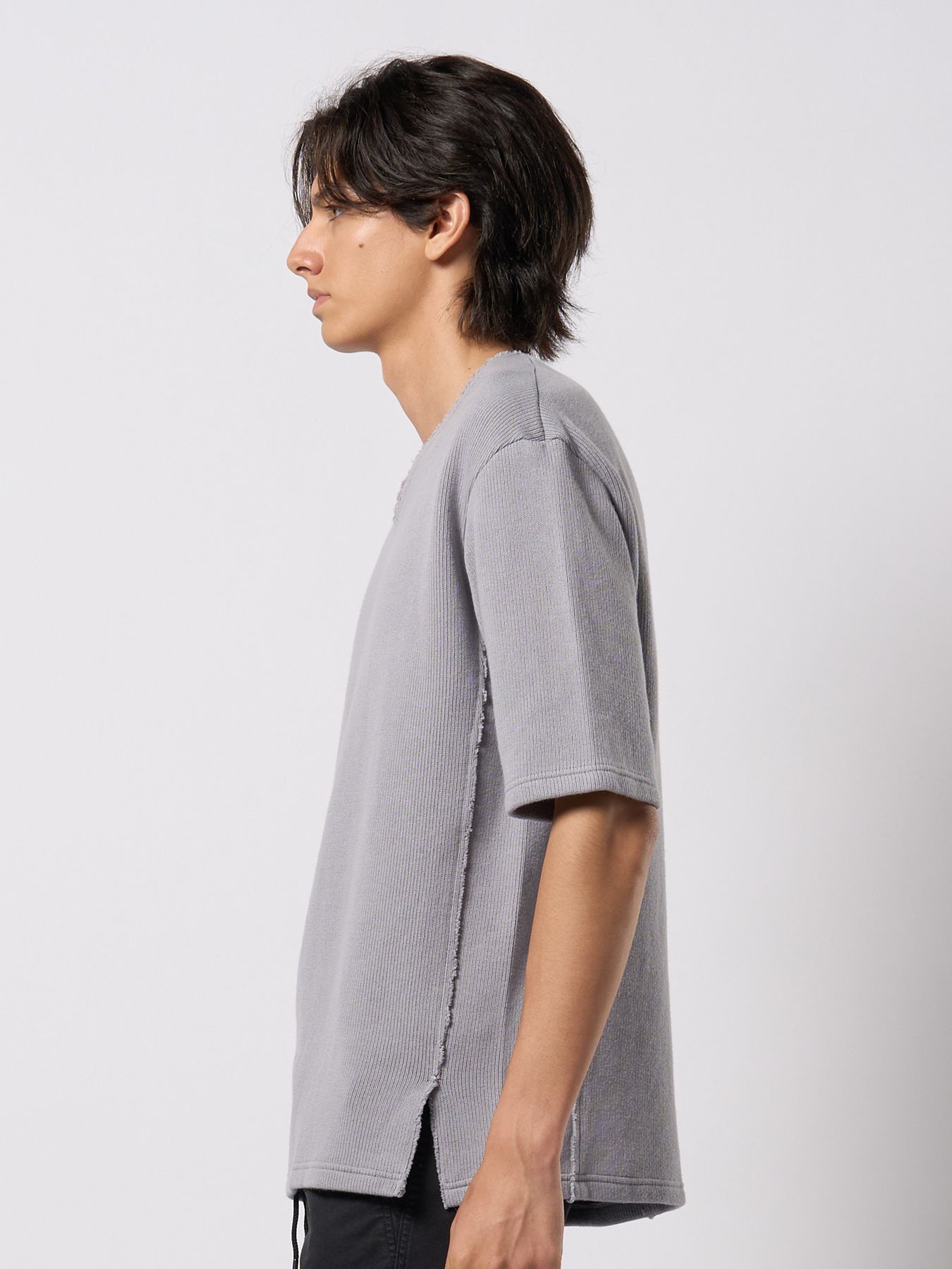 【予約品 9月23日(火) 締切】quarter-knit key neck H/S / クォーターニット キーネック ハーフスリーブ / グレー