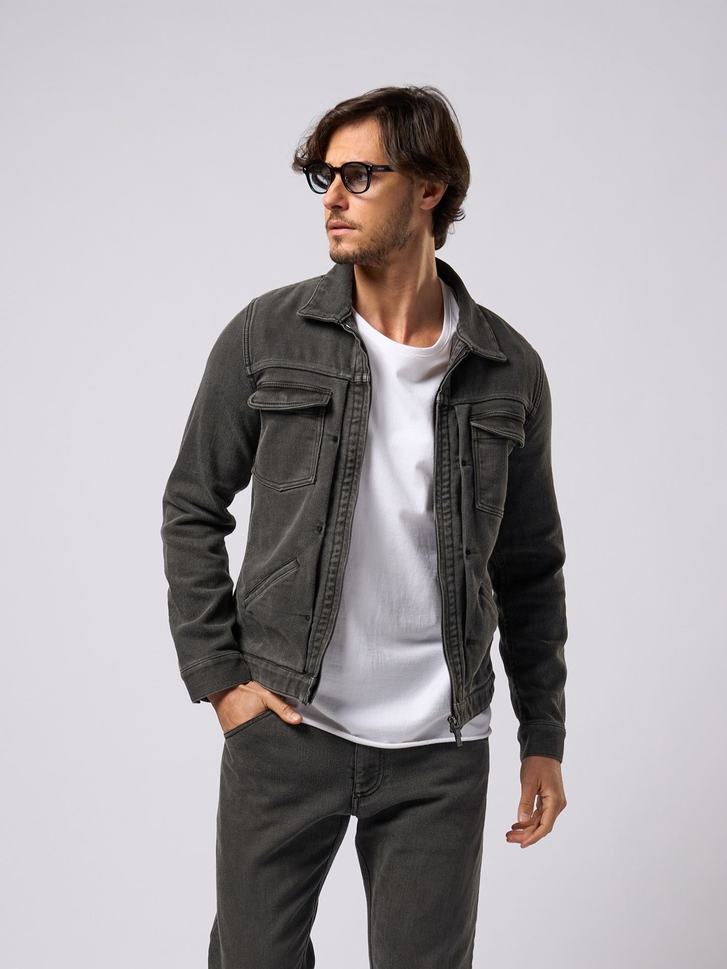 【予約品9月19日 10時締め】 denim jersey zip blouson / ブルゾン / usedブラック
