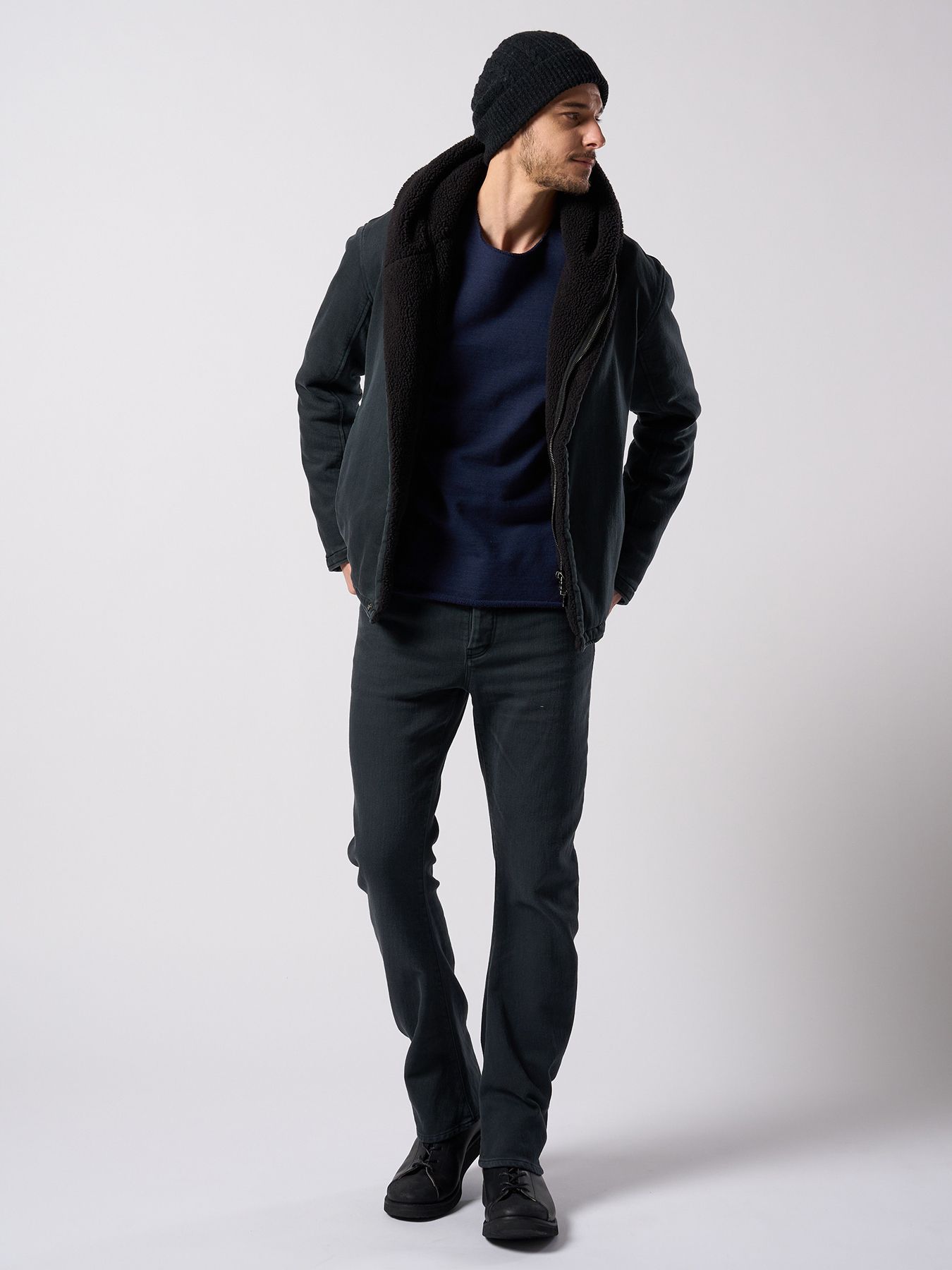 【予約品 4月19日(日) 18時締切】denim jersey 3D banana flare pants / デニムジャージー 3D バナナフレアパンツ / ブラックユーズド