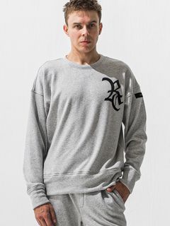 【予約品 9月6日(日) 締切】RC VELOURS FLEECE DROP TRAINER / RCレザーワッペン 裏起毛 ルーズトレーナー / グレー