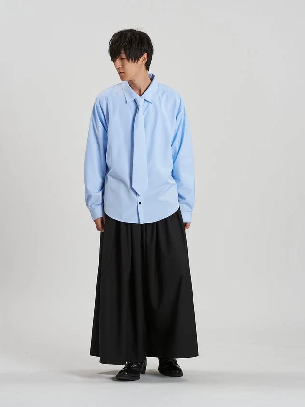 共生地ネクタイ付シャツ サックス  【NOID.】