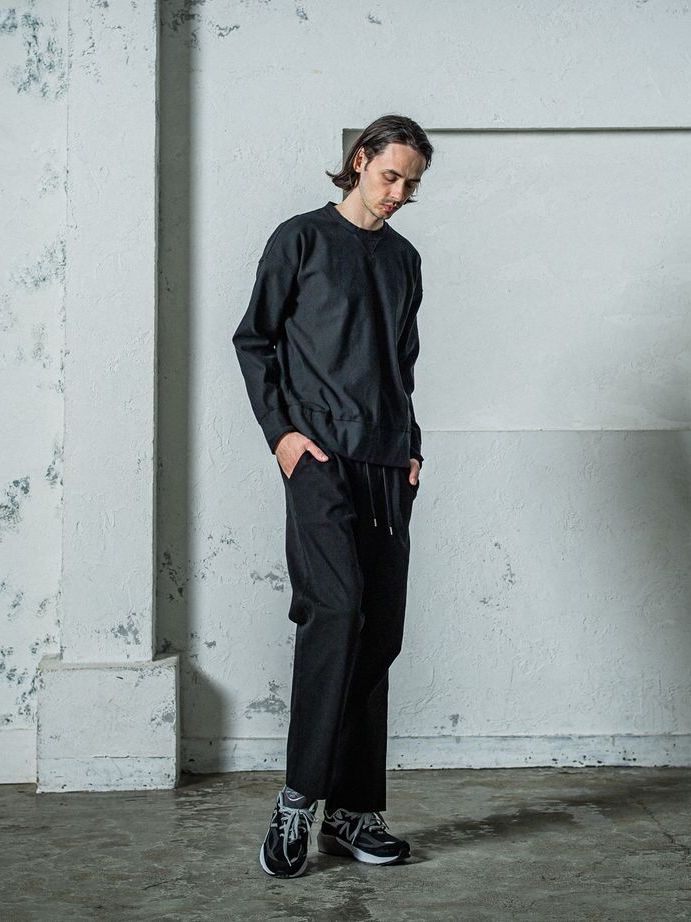 《予約11月17日19時締め》  DENIM JERSEY loose trainer / トレーナー / ブラック