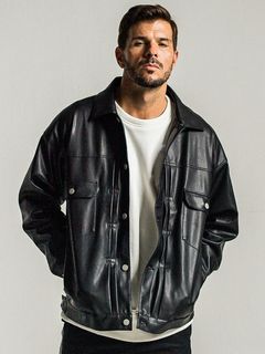 《予約9月1日18時締め》 LEATHER OVER 2ND G  / エコレザーGジャン / ブラック